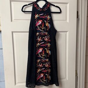 Entro Black Mini Dress with Colorful Embroidery